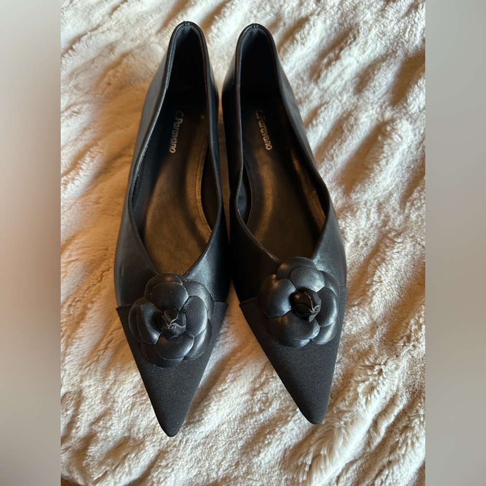 C Parvano Camellia Flats. Black